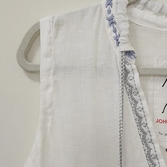 Jonny Was Pete & Greta White 100% Linen Chunky Tassel Boho Drop Waist Dress XS - Picture 6 of 16